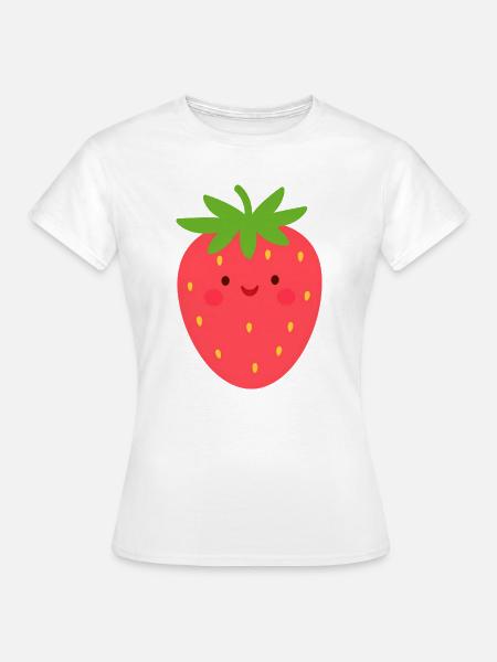 Rote Kawaii Erdbeere – Süße Frucht Design - Frauen T-Shirt - Weiß