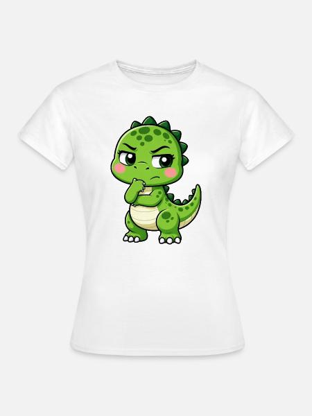 T Rex Nachdenklich Süßer Cartoon - Frauen T-Shirt - Weiß