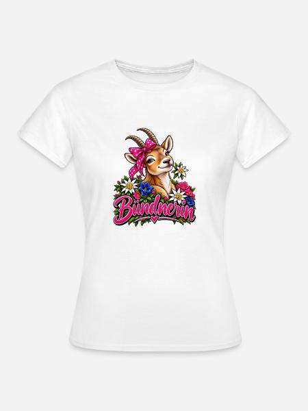 Bündnerin mit Blumenkranz - Frauen T-Shirt - Weiß