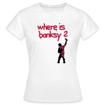 where is banksy - Women's T-Shirt - white - Front - AI Model Female 172 dark (172cm)
