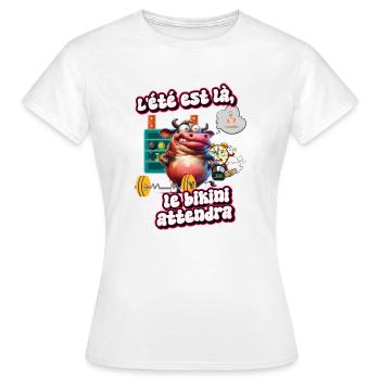 L'été est là, le bikini attendra - T-shirt Femme - blanc - Devant - AI Model Female 172 dark (172cm)
