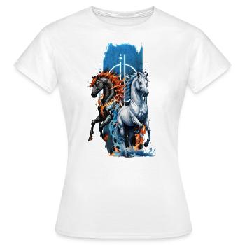 Ätherische Harmonie: Majestätisches Wasser- und Feuerpferd - Frauen T-Shirt - Weiß - Vorne - AI Model Female 172 dark (172cm)