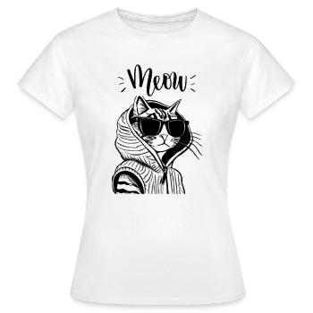 Meow Katze Hoodie mit Sonnenbrille - Frauen T-Shirt - Weiß - Vorne - AI Model Female 172 dark (172cm)