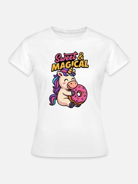 Süßes Einhorn mit Donut - Frauen T-Shirt - Weiß