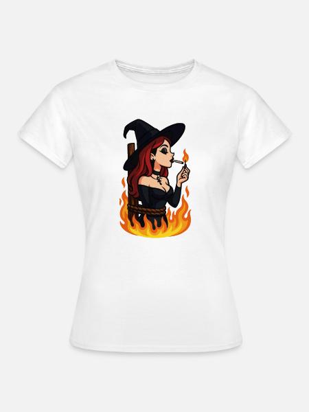 Hexe in Flammen – Gothic Halloween - Frauen T-Shirt - Weiß