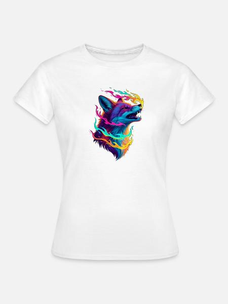 Neonwolf Flammenzauber - Frauen T-Shirt - Weiß
