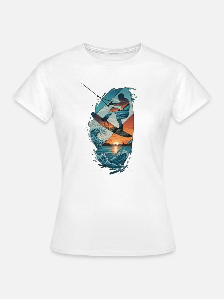 Sunset Waves Kiteboard-Porträt - Frauen T-Shirt - Weiß