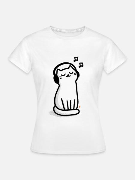 Katzenkopfhörer Kuschelbeat - Frauen T-Shirt - Weiß