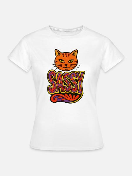 Sassy Cat Psychedelic Script - Frauen T-Shirt - Weiß