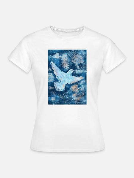 Blauer Vogel im Flug - Frauen T-Shirt - Weiß