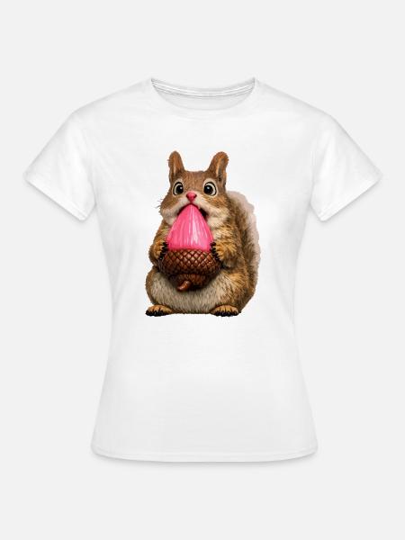Süßes Eichhörnchen mit rosa Eichel - Frauen T-Shirt - Weiß