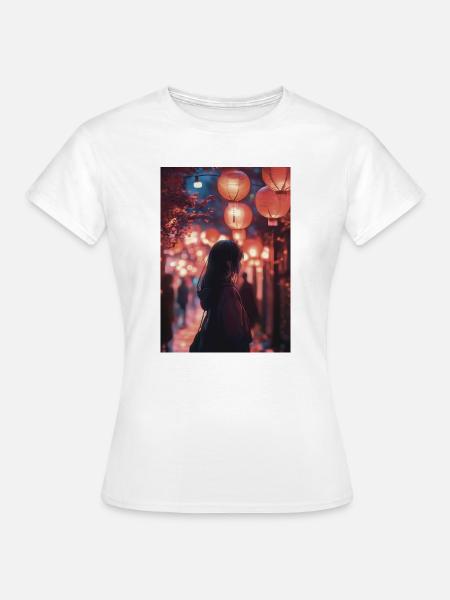 Silhouette unter roten Nachtlaternen - Frauen T-Shirt - Weiß