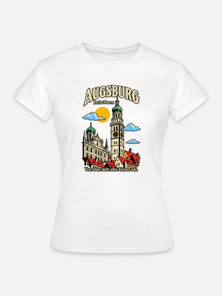 Augsburg Perlachturm von oben - Frauen T-Shirt - Weiß