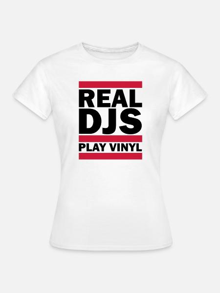 Real DJS PLAY VINYL - Frauen T-Shirt - Weiß