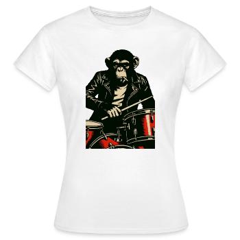 Chimp Drummer in Leather Jacket - Women's T-Shirt - white - Front - AI Model Female 172 dark (172cm)