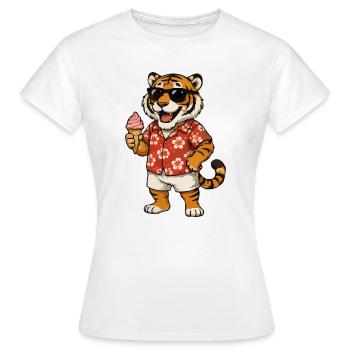 Hawaii-Tiger mit Eis-Sommerlook - Frauen T-Shirt - Weiß - Vorne - AI Model Female 172 dark (172cm)