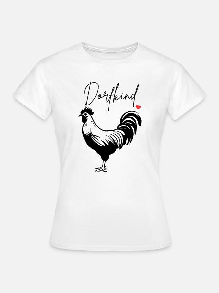 Dorfkind Hahn mit Herz - Frauen T-Shirt - Weiß