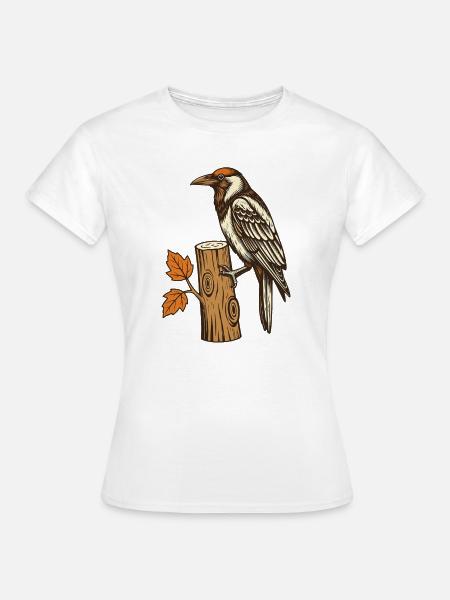 Specht am Herbststamm - Frauen T-Shirt - Weiß