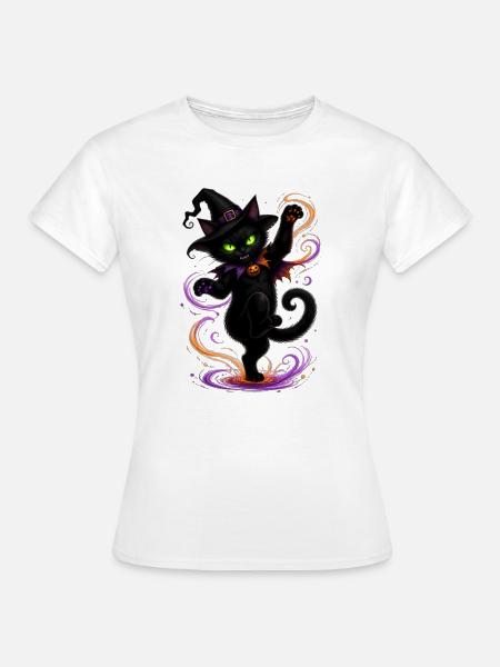 Halloween black cat dancing - Frauen T-Shirt - Weiß