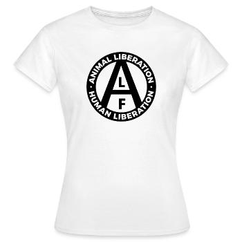 ALF Libération Animale Libération Humaine noir - T-shirt Femme - blanc - Devant - AI Model Female 172 dark (172cm)