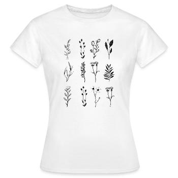 Minimalistische Wildblumen - Botanische Geschenkidee - Frauen T-Shirt - Weiß - Vorne - AI Model Female 172 dark (172cm)