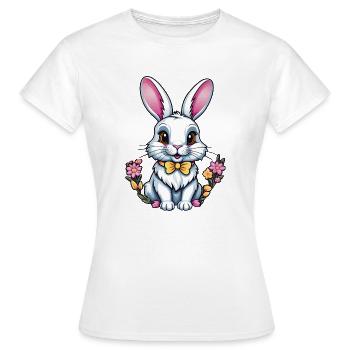 Häschen mit Blumen - Frauen T-Shirt - Weiß - Vorne - AI Model Female 172 dark (172cm)
