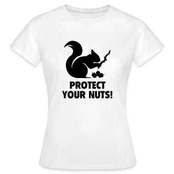 Schützen Sie Ihre Nüsse - Frauen T-Shirt - Weiß - Vorne - AI Model Female 172 dark (172cm)