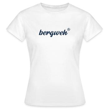bergweh® Schriftzug dunkelblau - Exklusiv - Frauen T-Shirt - Weiß - Vorne - AI Model Female 172 dark (172cm)