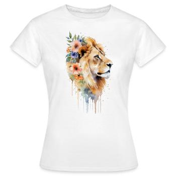 Portrait floral du lion - Une tapisserie royale - T-shirt Femme - blanc - Devant - AI Model Female 172 dark (172cm)