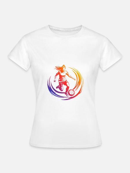 Fussballerin Fussball Spielerin Silhouette Bunt - Frauen T-Shirt - Weiß