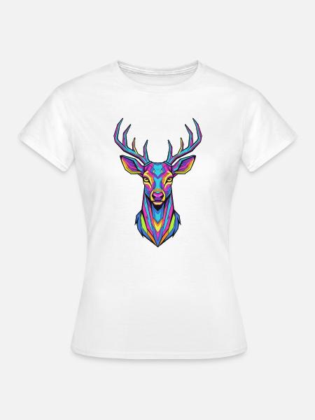 Neon Geweih-Kunstwerk Hirsch - Frauen T-Shirt - Weiß