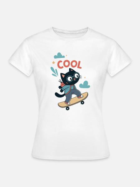 Skater Cat - Frauen T-Shirt - Weiß