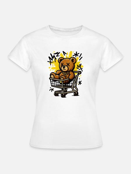 Pop-Art-Teddybär im Wagen - Frauen T-Shirt - Weiß