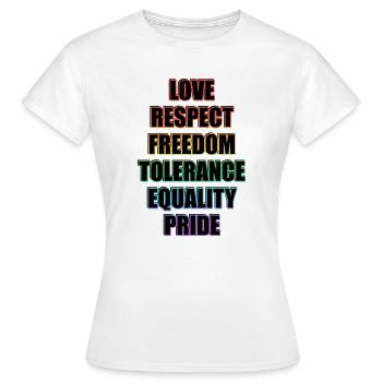 LGBTQ Pride Values - Women's T-Shirt - white - Front - AI Model Female 172 dark (172cm)