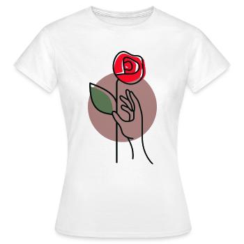 Greif nach der Rose – Symbolisches Line Art Motiv - Frauen T-Shirt - Weiß - Vorne - AI Model Female 172 dark (172cm)