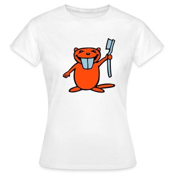 Lustiger Biber mit Zahnbürste - Frauen T-Shirt - Weiß - Vorne - AI Model Female 172 dark (172cm)