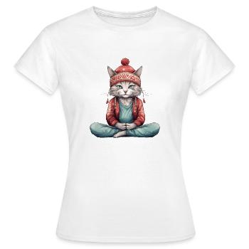 Yoga Shirt / Katze Lotussitz Illustration - Frauen T-Shirt - Weiß - Vorne - AI Model Female 172 dark (172cm)