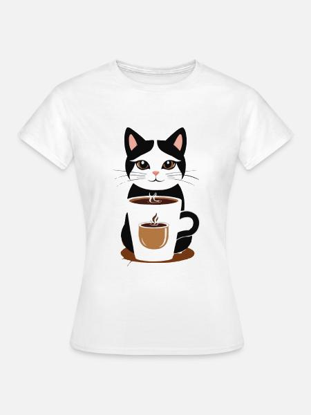 katze kaffee - Frauen T-Shirt - Weiß