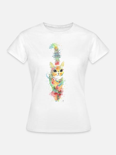 Bunte Aquarellkatze - Frauen T-Shirt - Weiß