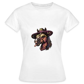 Pferd Lustig Sombrero - Frauen T-Shirt - Weiß - Vorne - AI Model Female 172 dark (172cm)