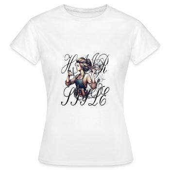 Le coiffeur sépare également les cheveux chez le coiffeur - T-shirt Femme - blanc - Devant - AI Model Female 172 dark (172cm)
