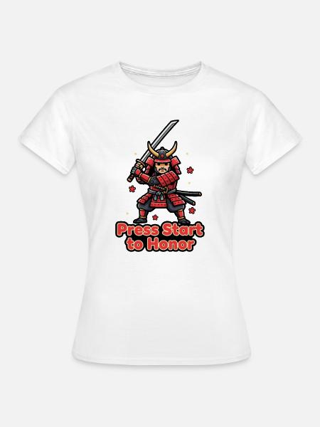 Retro Samurai Drück Start - Frauen T-Shirt - Weiß