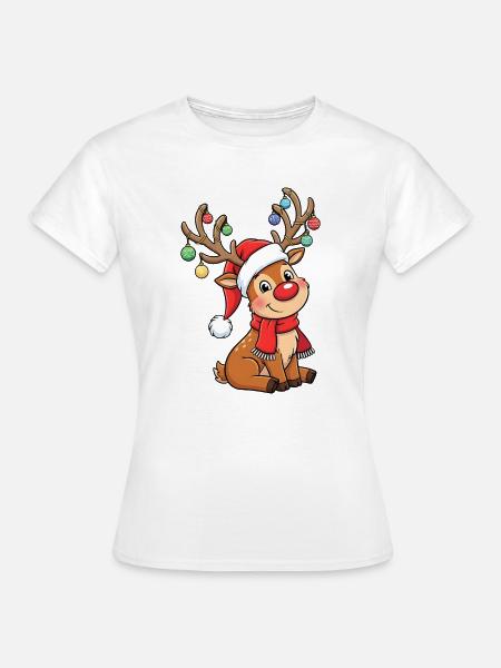 Süßes Weihnachtsrentier mit Deko und Mütze - Frauen T-Shirt - Weiß