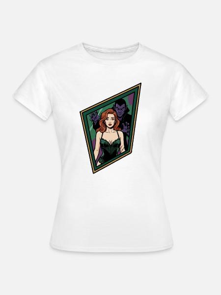 Ingwer-Pin-up mit Vampir - Frauen T-Shirt - Weiß