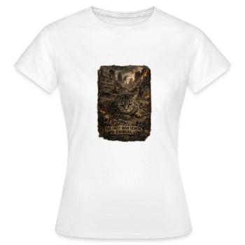 Katze im Ruinenkrieg - Frauen T-Shirt - Weiß - Vorne - AI Model Female 172 dark (172cm)