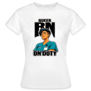 RN pride infirmier queer infirmière en service, badge buddy nurse gift - T-shirt Femme - blanc - Devant - AI Model Female 172 dark (172cm)
