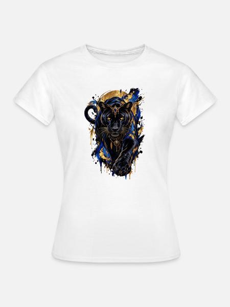 Panthère noire or et bleu - Frauen T-Shirt - Weiß