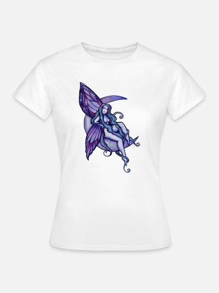 Mondbeschienene Fee auf dem Halbmond - Frauen T-Shirt - Weiß