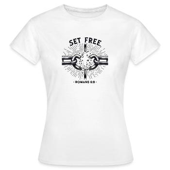 Botschaften aus der Bibel Befreiung aus Ketten - Frauen T-Shirt - Weiß - Vorne - AI Model Female 172 dark (172cm)