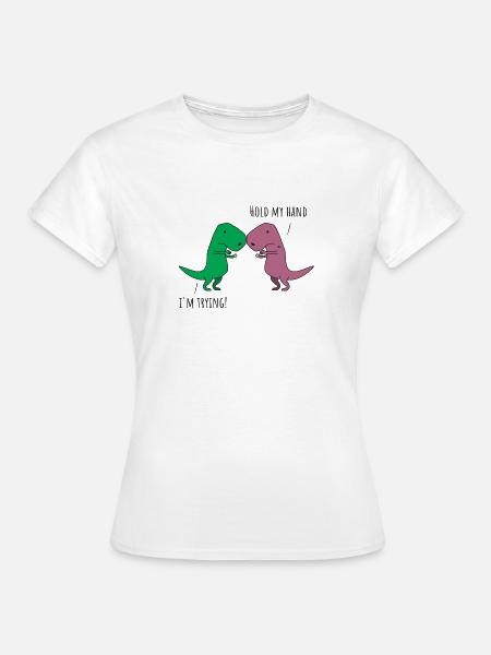 T-Rex hold my hand - Frauen T-Shirt - Weiß